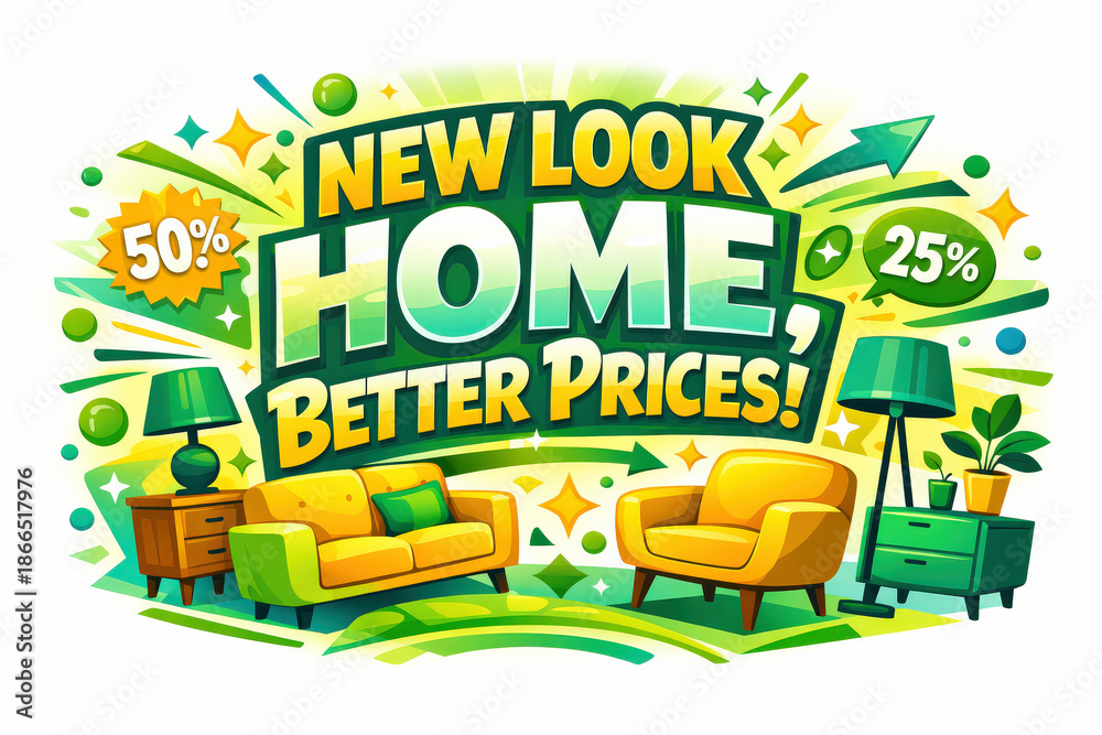 Fototapeta premium Holiday Home Deals. Seasonal holiday banner with promotional slogan, bright high-impact home deals banner emphasizing renewal and