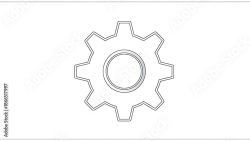 A minimalist line art illustration of a gear icon on a transparent background