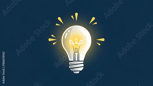 A bright lightbulb icon with yellow rays on a dark blue background representing inspiration