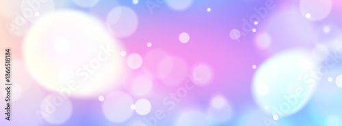 Enchanted forest background with oversized bokeh and glowing light effects. Gradient sky with fairy elements and copy space. Stock vector illustration in magical style.