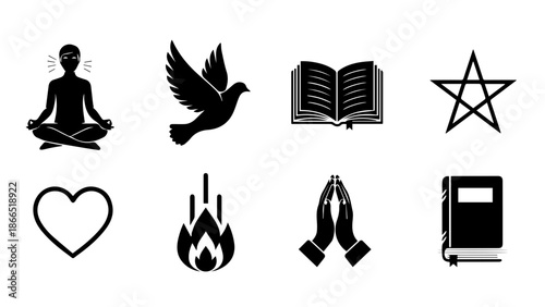 Symbols of spirituality, peace, and passion isolated on white background, Vector