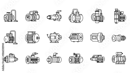 Collection of mechanical components isolated on white background, Vector
