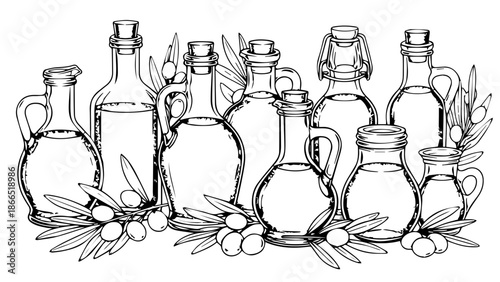 Collection of vintage bottles isolated on white background, Vector
