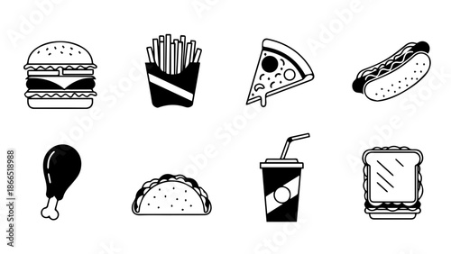 Classic fast food items isolated on white background, Vector