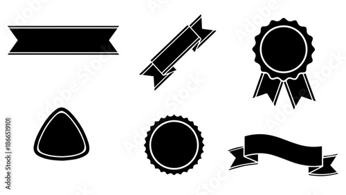 Collection of decorative badges and ribbons isolated on white background, Vector