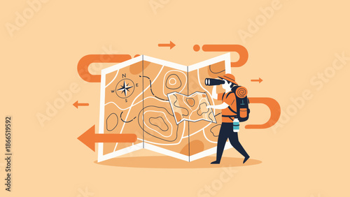 Adventurer's Journey: Exploring New Horizons With Map And Binoculars Adventure Graphic