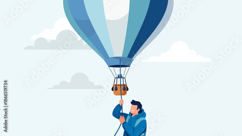 Adventures In The Skies Man Piloting Hot Air Balloon Above The Clouds
