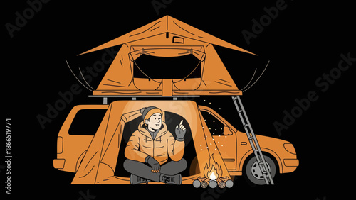 Adventures Of Car Camping Enjoying With A Roof Tent And A Cozy Fire