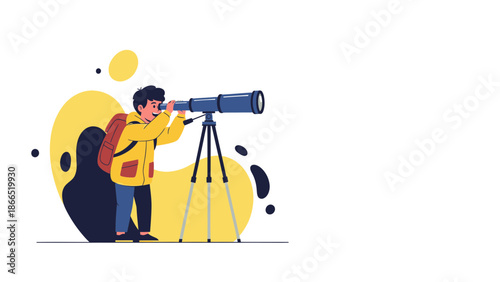 Adventurous Boy Explores Distant Galaxies Through Telescope Illustration