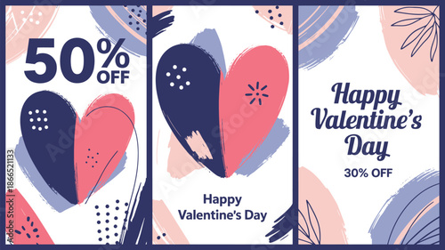 Valentines day sale banner with heart design fifty percent off discount illustration,  50% OFF, hot sale