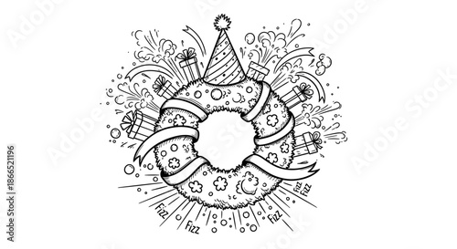 Party Hat Surrounded by Celebratory Elements.