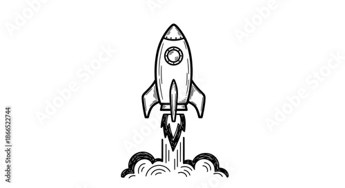 Simple Black and White Rocket Launching Upwards.
