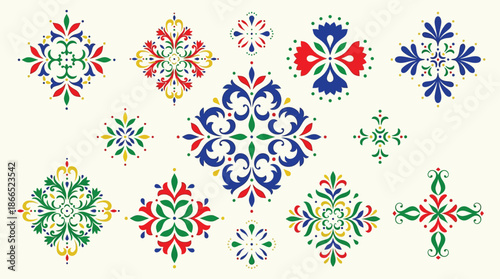 Oriental floral ornament and damask graphic elements with imperial rococo decor for seamless patterns, wrapping paper, greeting and business cards, wedding invitations, textile and t shirt prints