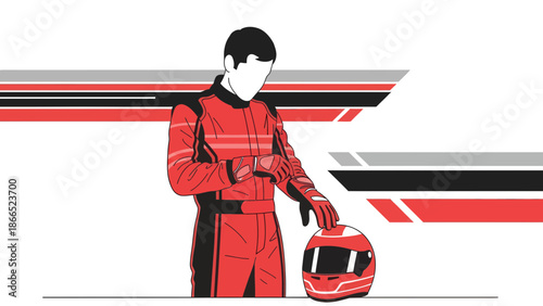 Focused Racer Checking The Time Preparing To Race Event Illustration