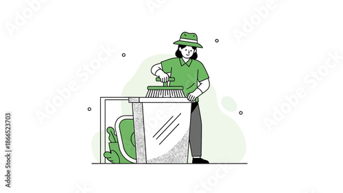 Gardener Composting Organic Waste For Sustainable Lifestyle In Minimalist Illustration