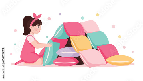 Girl Builds A Pillow Fort In Her Bedroom Home Playtime Fun And Recreation