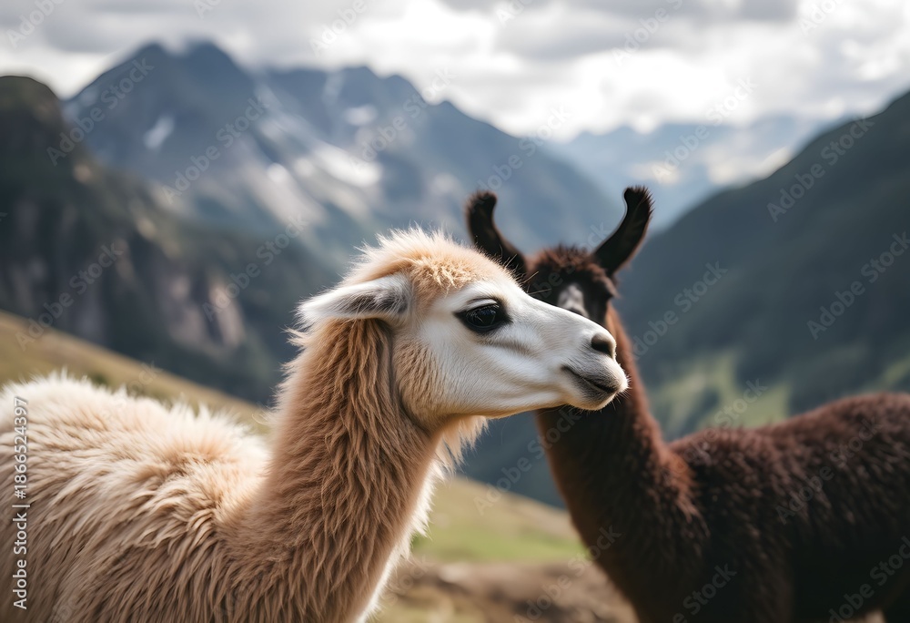 Obraz premium A view of some Llamas in the Mountains
