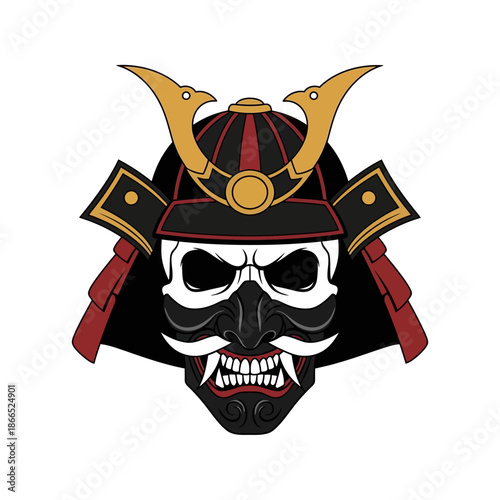 Samurai warrior mask, traditional Japanese kabuki demon oni mask, fierce face
