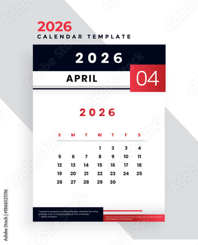 April 2026 wall calendar with a modern design against a textured blue background