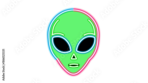 Glowing Neon Alien Head Icon, Extraterrestrial Face, Sci-Fi Concept