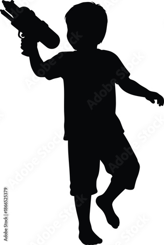 Child playing with toy gun Vector
