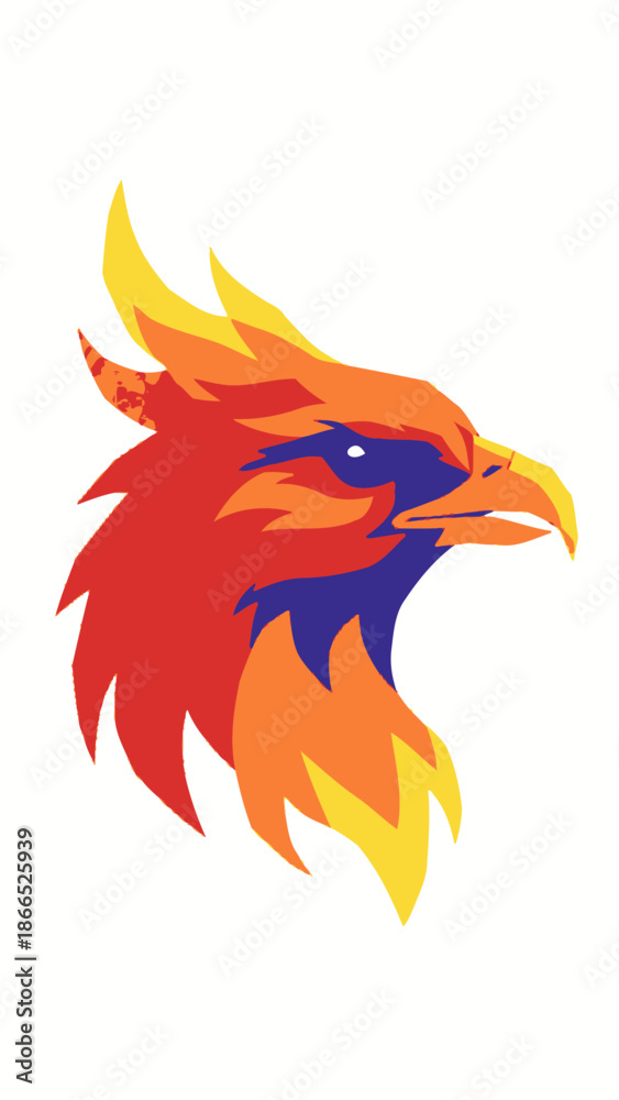 Fototapeta premium Stylized Phoenix Head Icon - Fiery Bird of Rebirth and Mythology