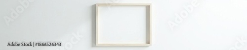 Hanging white wooden photo frame against white wall Simple, clean aesthetic , background, bright, hanging
