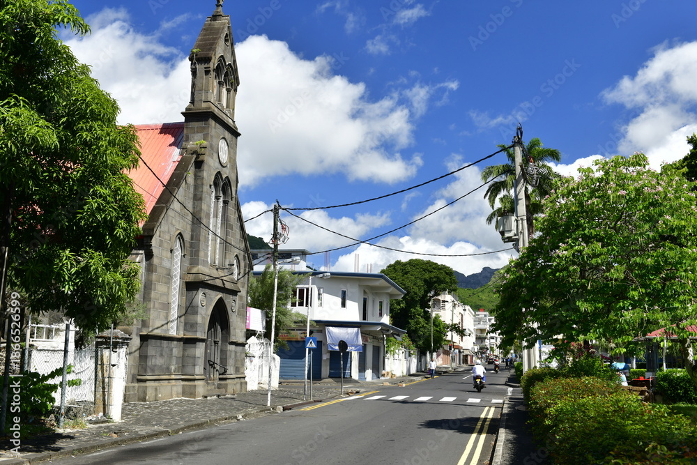 Obraz premium St Pauls Anglican church, Port Louis ,Mauritius, Indian Ocean. Catholic building on Madad ul Islam Street.
