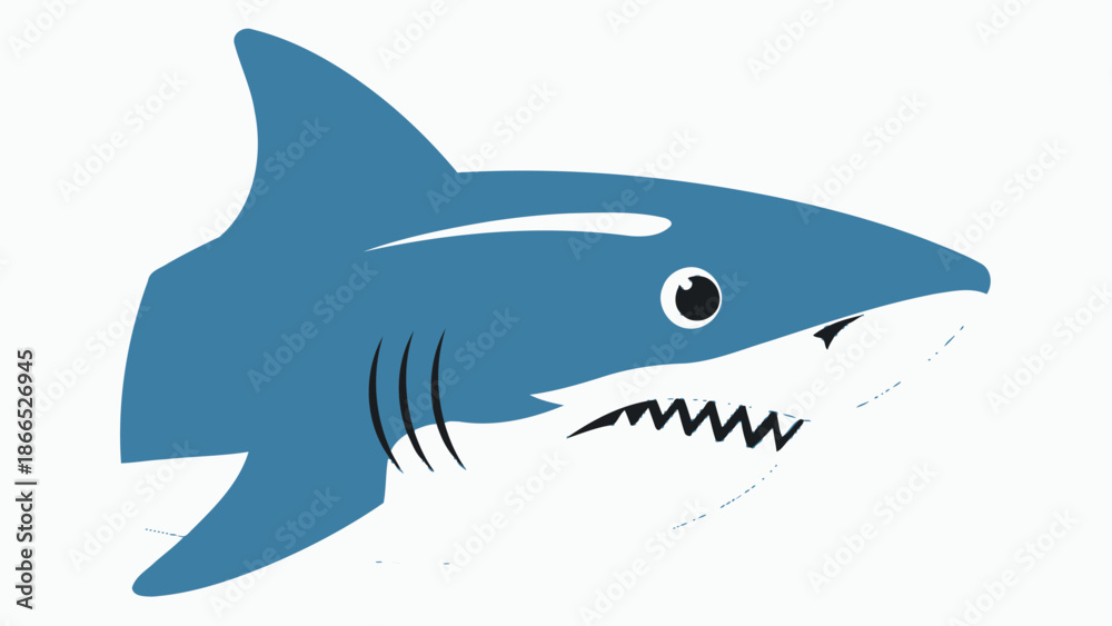 Fototapeta premium Stylized Blue Shark Illustration with Sharp Teeth and Fierce Expression
