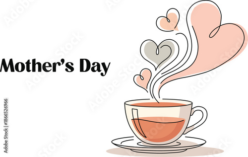 A steaming cup of tea with hearts rising