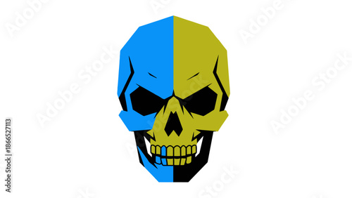 Split Color Skull Graphic Icon - Blue and Yellow