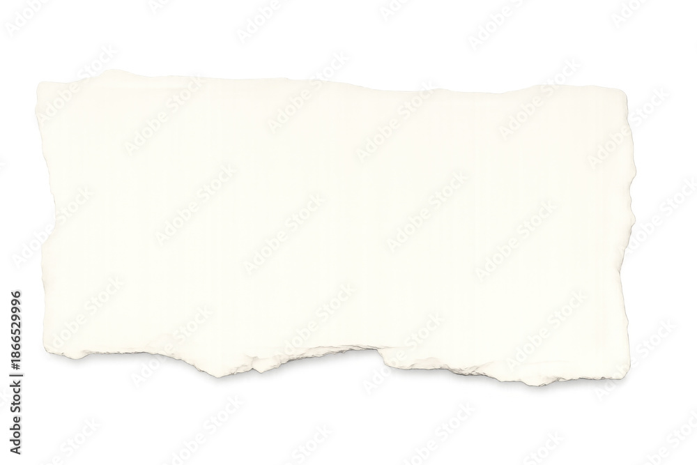 Obraz premium White ripped paper piece with irregular, rough edges, ideal for notes, messages, or overlay designs. Transparent background included