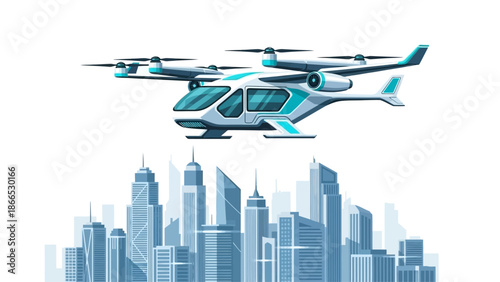 Futuristic Electric Flying Taxi Urban Air Mobility Vector