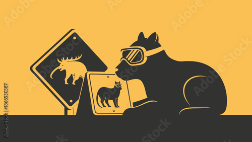 Feline Internet Sensation Cat Wearing Goggles Viewing Viral Animal Content Online