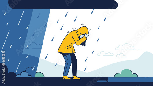 Feeling Down Under A Storm Cloud Depicting Loneliness And Depression