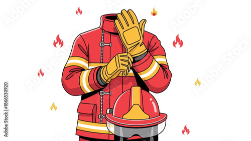 Firefighter Getting Ready Cartoon Graphic Illustration Isolated on White Background