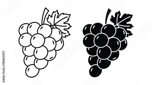 Two bunches of grapes in contrasting styles a striking silhouette