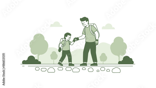 Father And Son Enjoying A Hiking Adventure Outdoors Bonding Moments