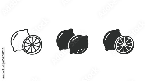 A collection of citrus fruit slices in black and white silhouette