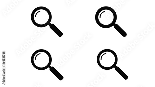 Four black magnifying glasses on a white background silhouette
