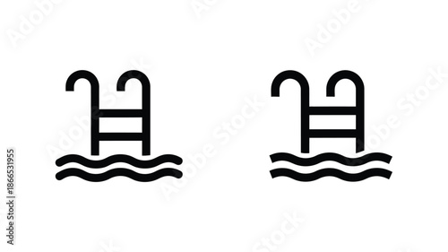 Two pool ladders in water minimalist design black and white silhouette