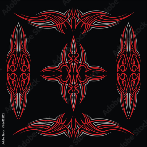 Old school pinstriping tribal art vector design for motorcycle and car graphics featuring custom automotive lines, vintage hot rod style, classic tribal ornaments and retro vehicle decoration