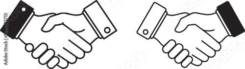 Black and White Outline Icons of Handshakes on White Background agreement deal