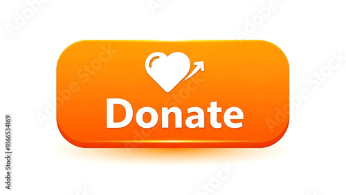 A vector graphic illustration of an orange donate button with a heart and arrow icon