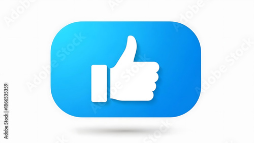 A blue thumbs up icon on a white background with a shadow underneath