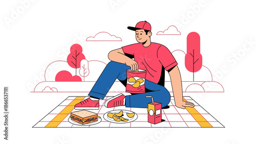 Enjoying Sunny Day Outdoors With Snacks and A Sandwich Graphic Illustration