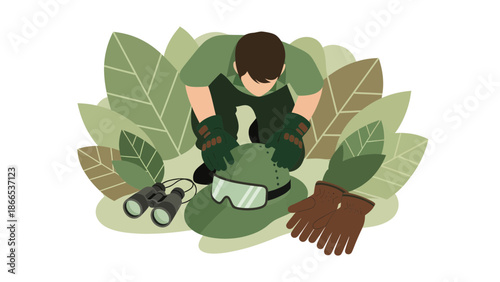 Explorer Inspecting Equipment Before Starting The Expedition Adventure Outdoors