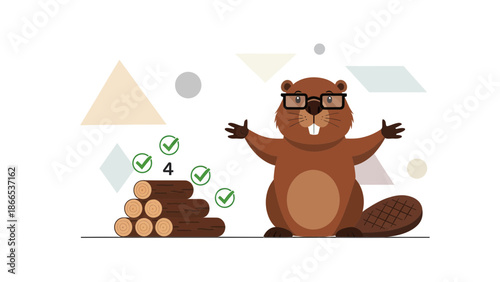 Enthusiastic Beaver With Stacked Wood Illustration For Design Projects