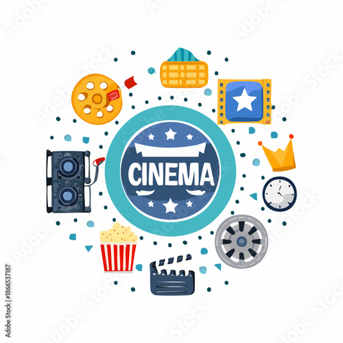 Movie night elements featuring vintage film equipment and delightful cinema snacks