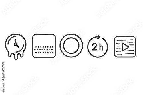 Vanishing Content Icons. Line vector icons of vanishing short-life content: melting timer, soft fade square, story circle, 24h arc